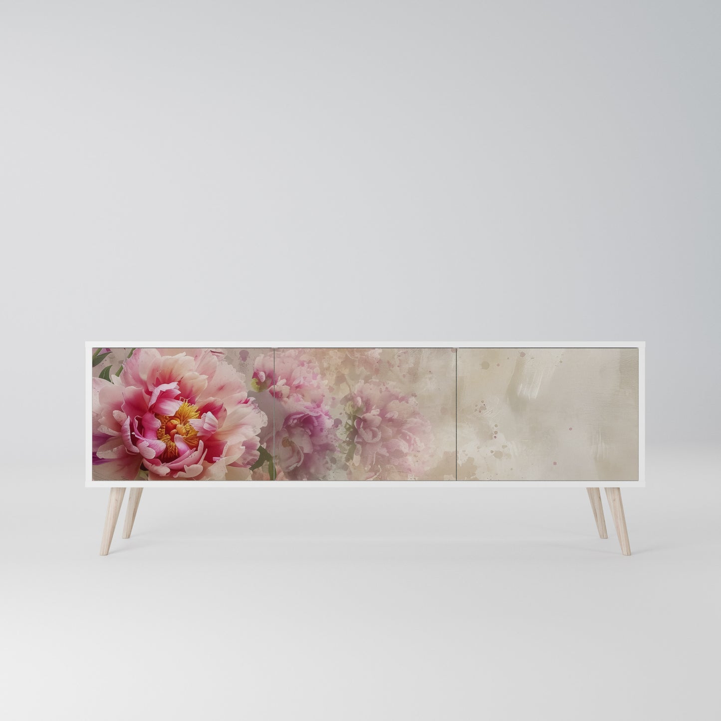 PEONY WHISPER 3-Door TV Stand in White Finish