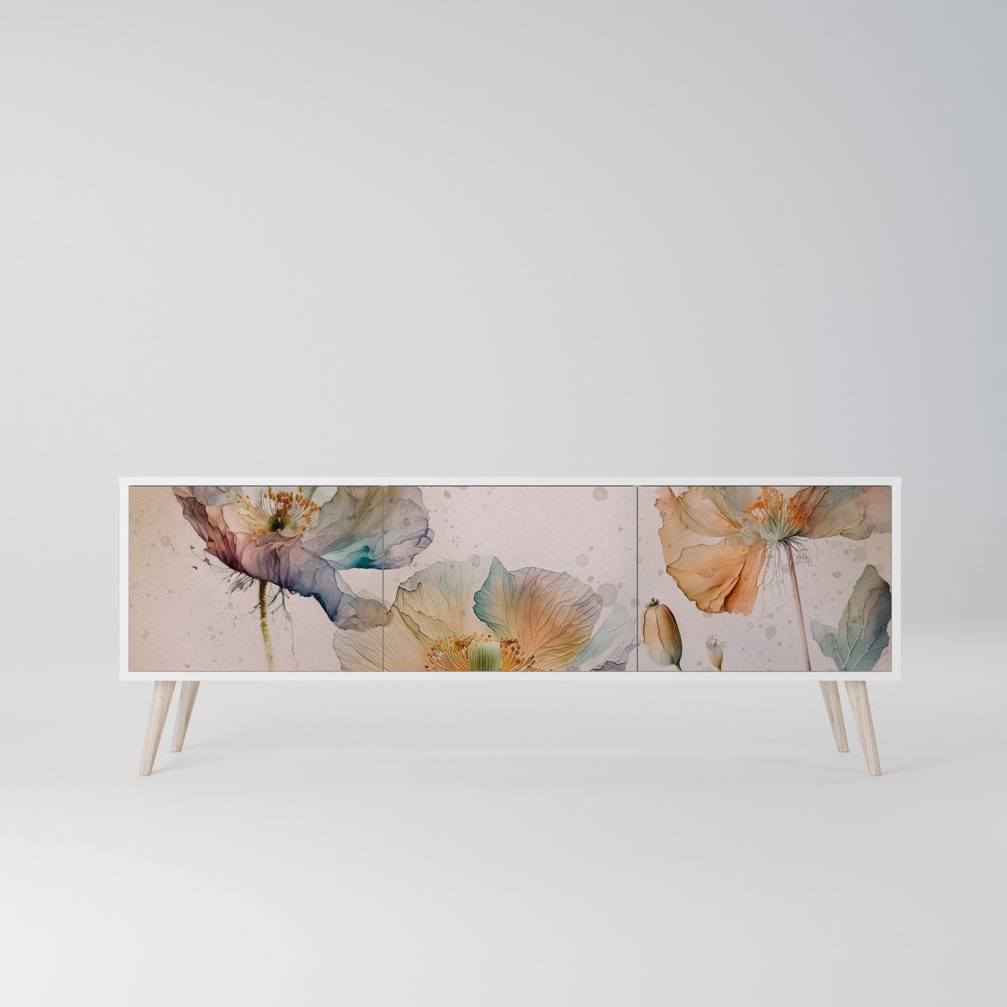 SOFTEN POPPY 3-Door TV Stand in White Finish