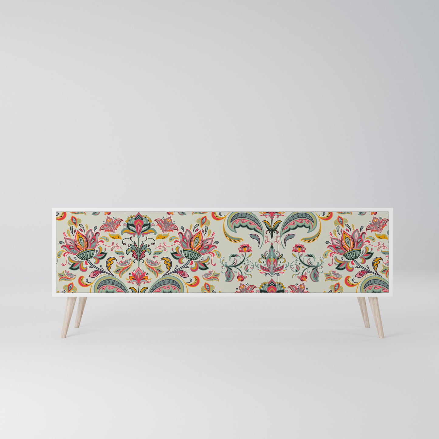 ORGANIC FOLKLORE 3-Door TV Stand in White Finish