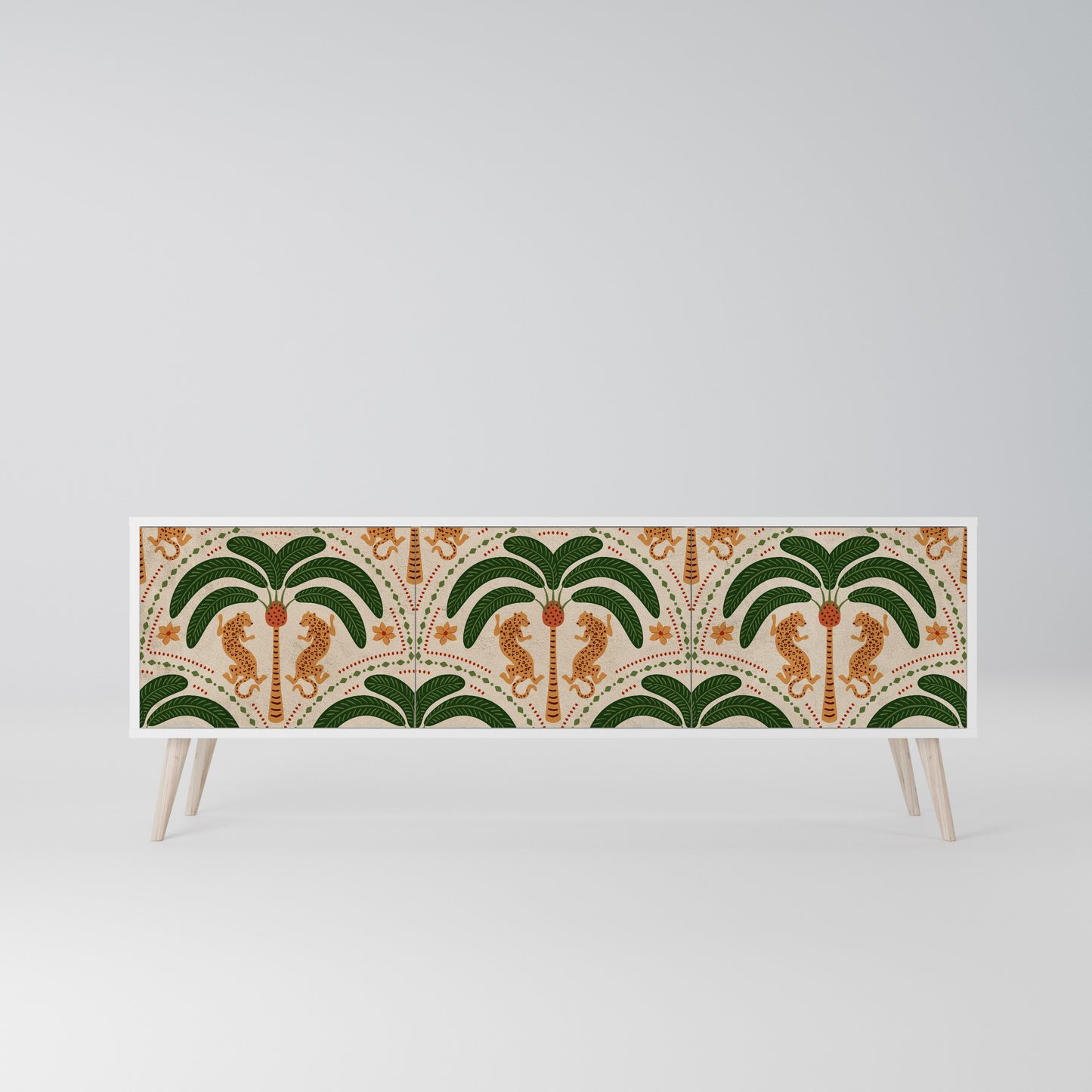 DANCING PREDATORS 3-Door TV Stand in White Finish