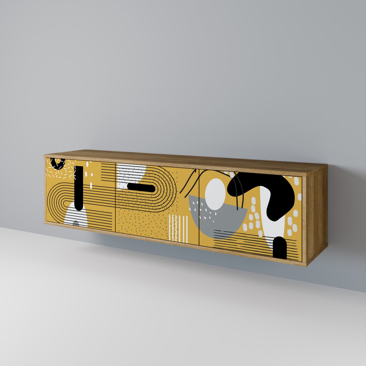 Porta TV a 3 ante SHAPESHIFT SYMPHONY in effetto rovere