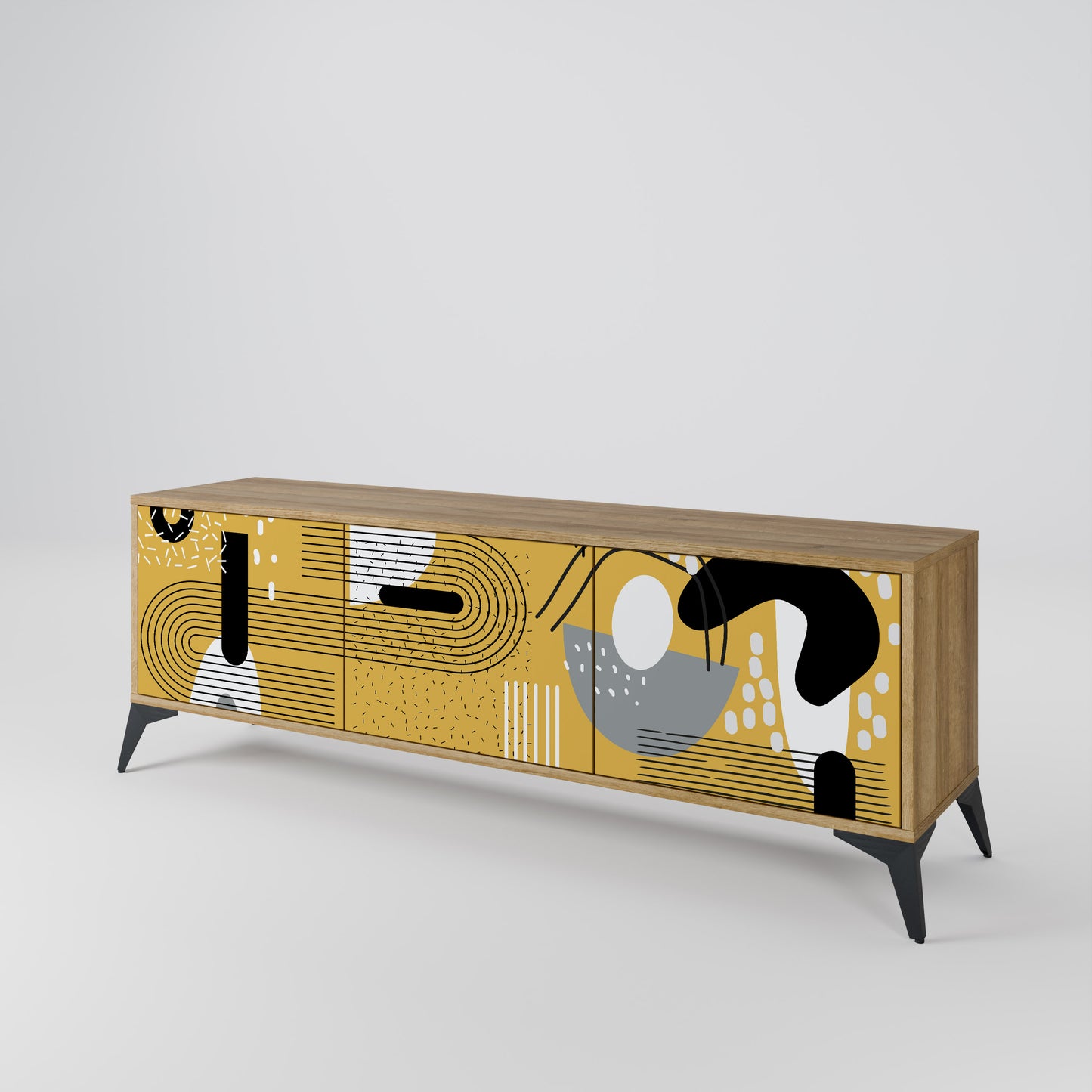 Porta TV a 3 ante SHAPESHIFT SYMPHONY in effetto rovere