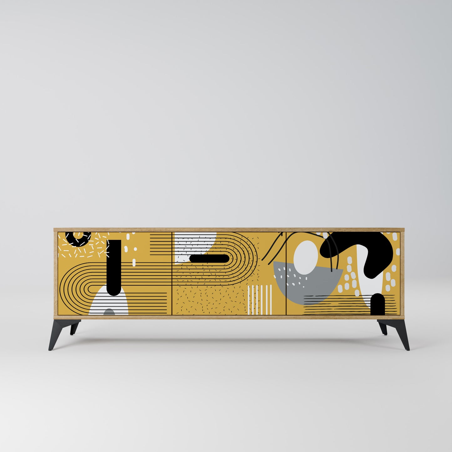 Porta TV a 3 ante SHAPESHIFT SYMPHONY in effetto rovere