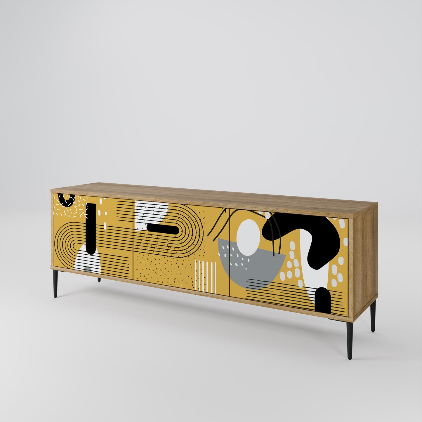 Porta TV a 3 ante SHAPESHIFT SYMPHONY in effetto rovere