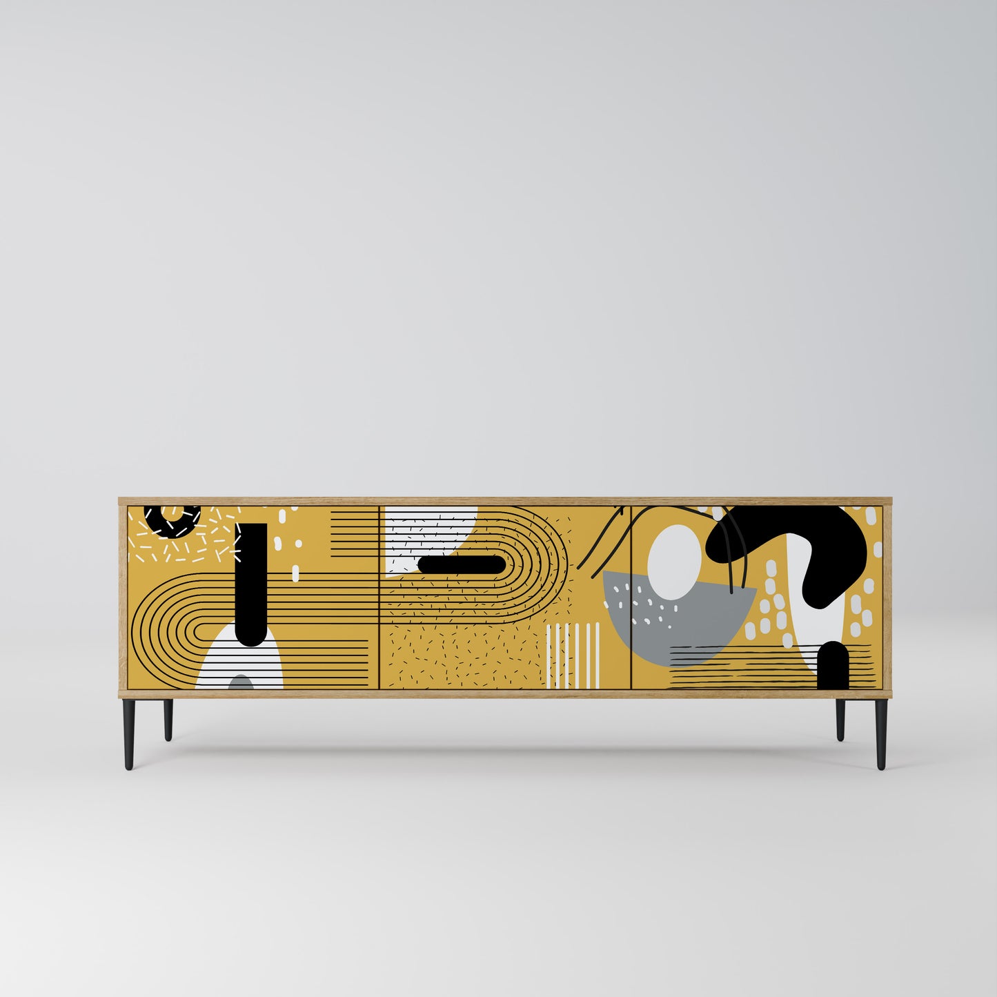 Porta TV a 3 ante SHAPESHIFT SYMPHONY in effetto rovere