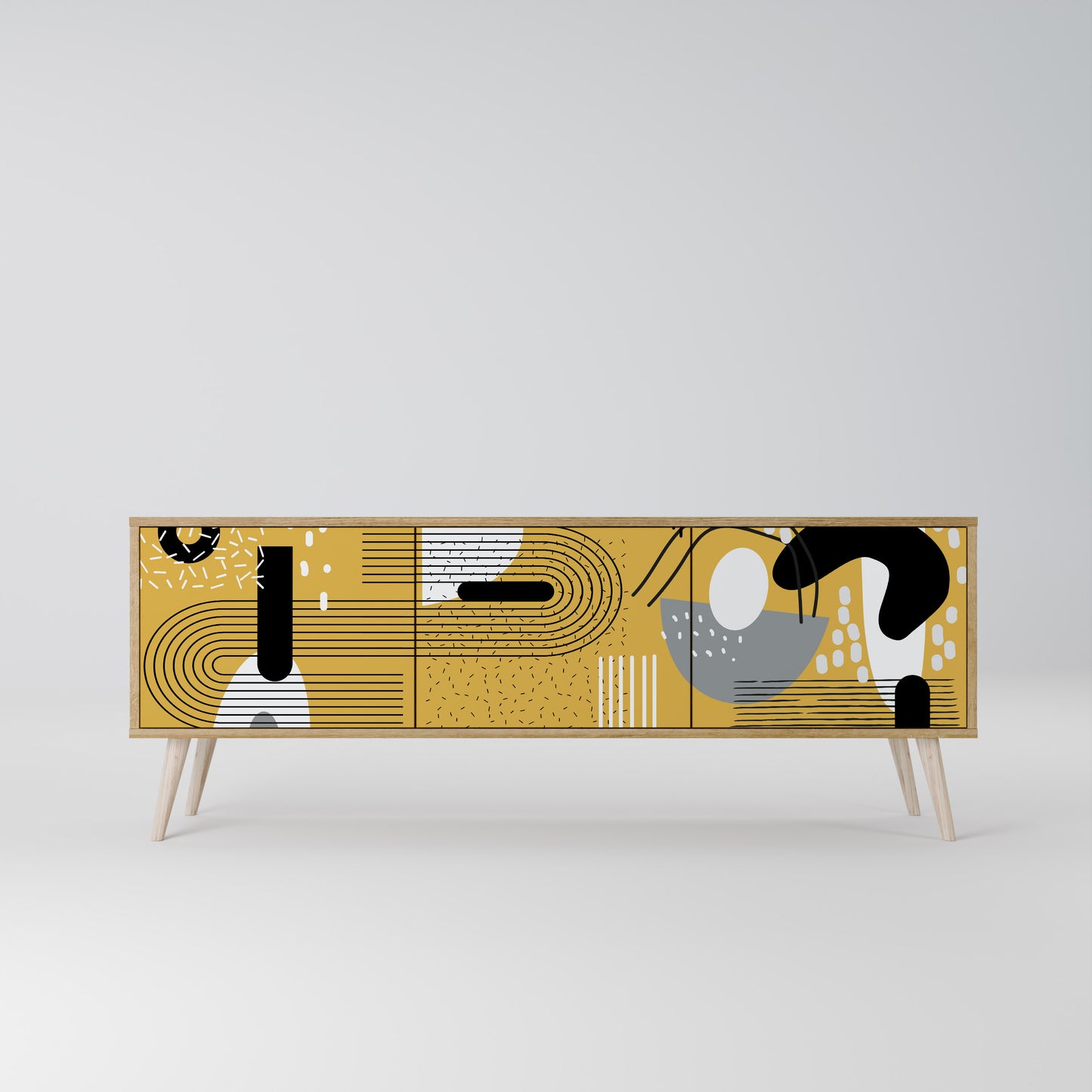 Porta TV a 3 ante SHAPESHIFT SYMPHONY in effetto rovere