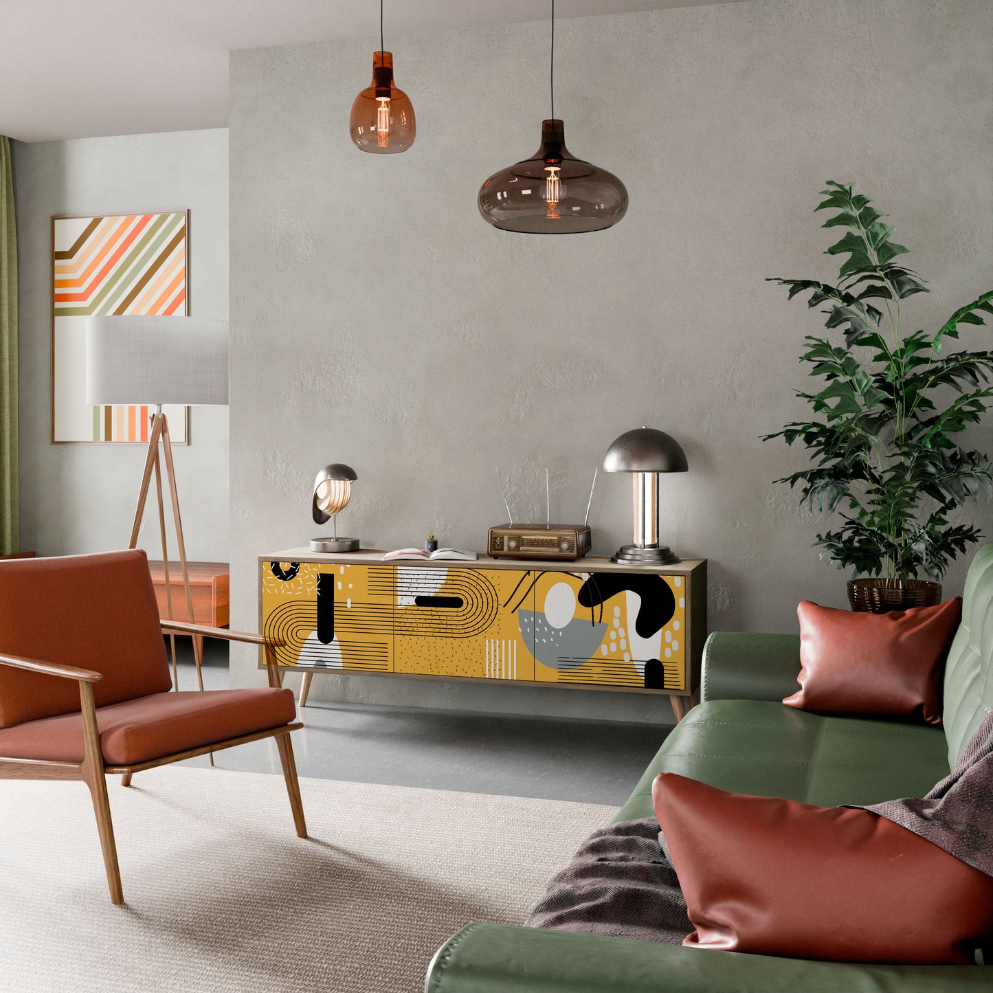 Porta TV a 3 ante SHAPESHIFT SYMPHONY in effetto rovere