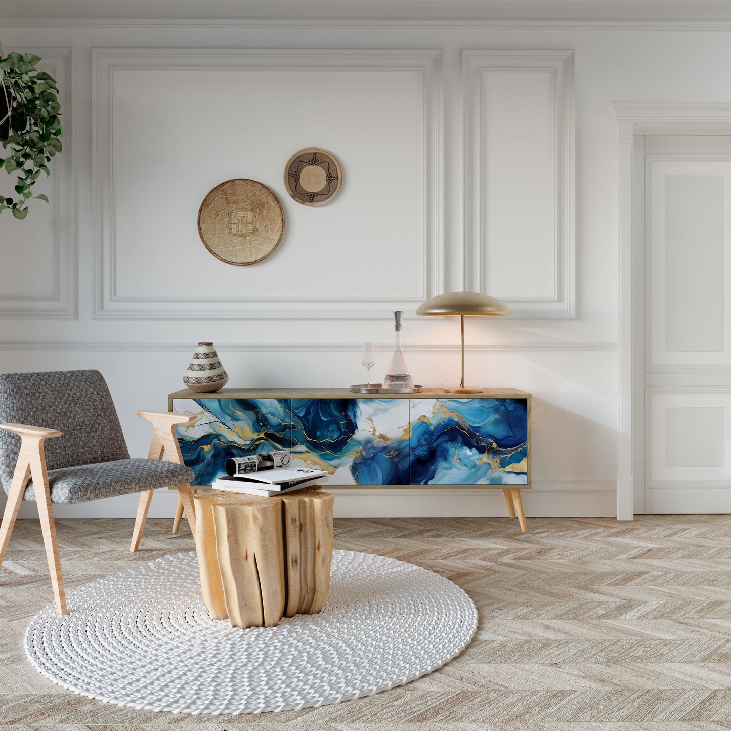 Mobile TV INKY MARBLE a 3 ante in effetto rovere