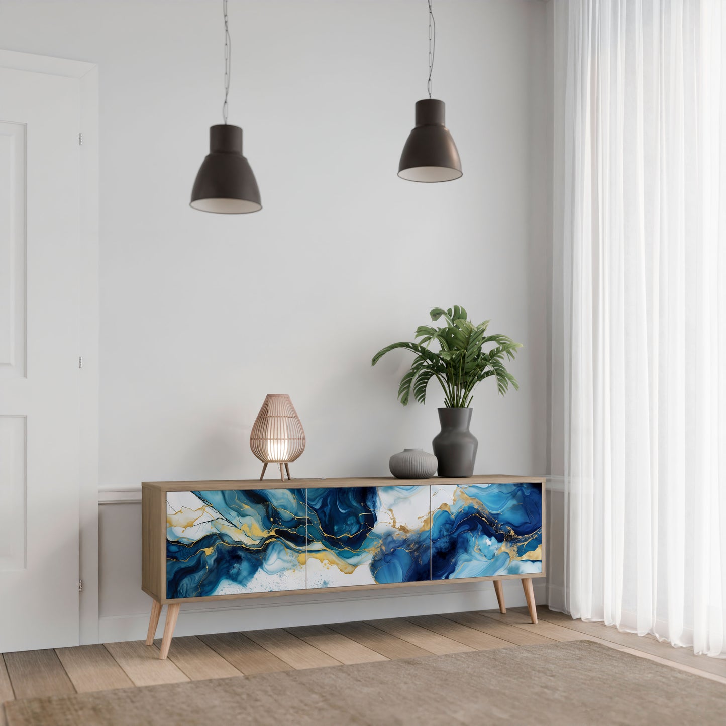 Mobile TV INKY MARBLE a 3 ante in effetto rovere