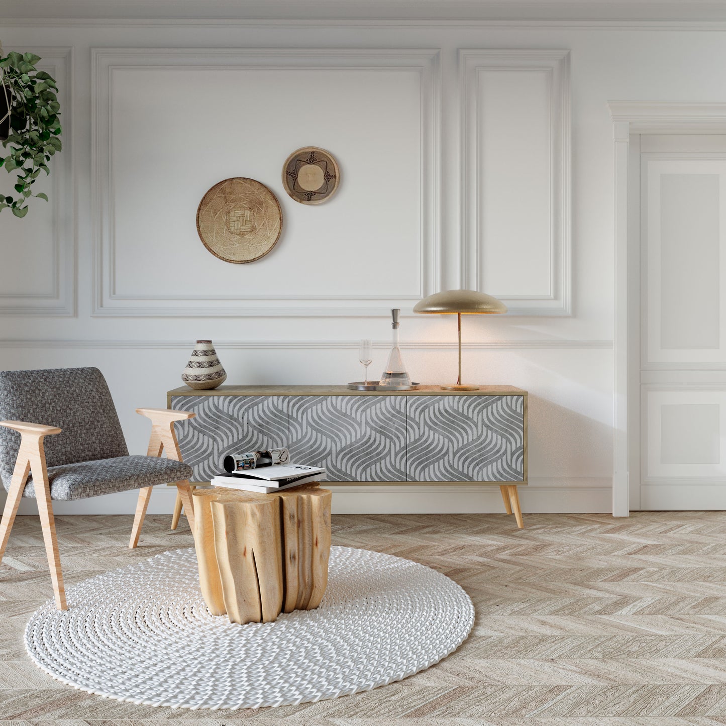 CONCRETE MOVEMENT Mobile TV a 3 ante in effetto rovere