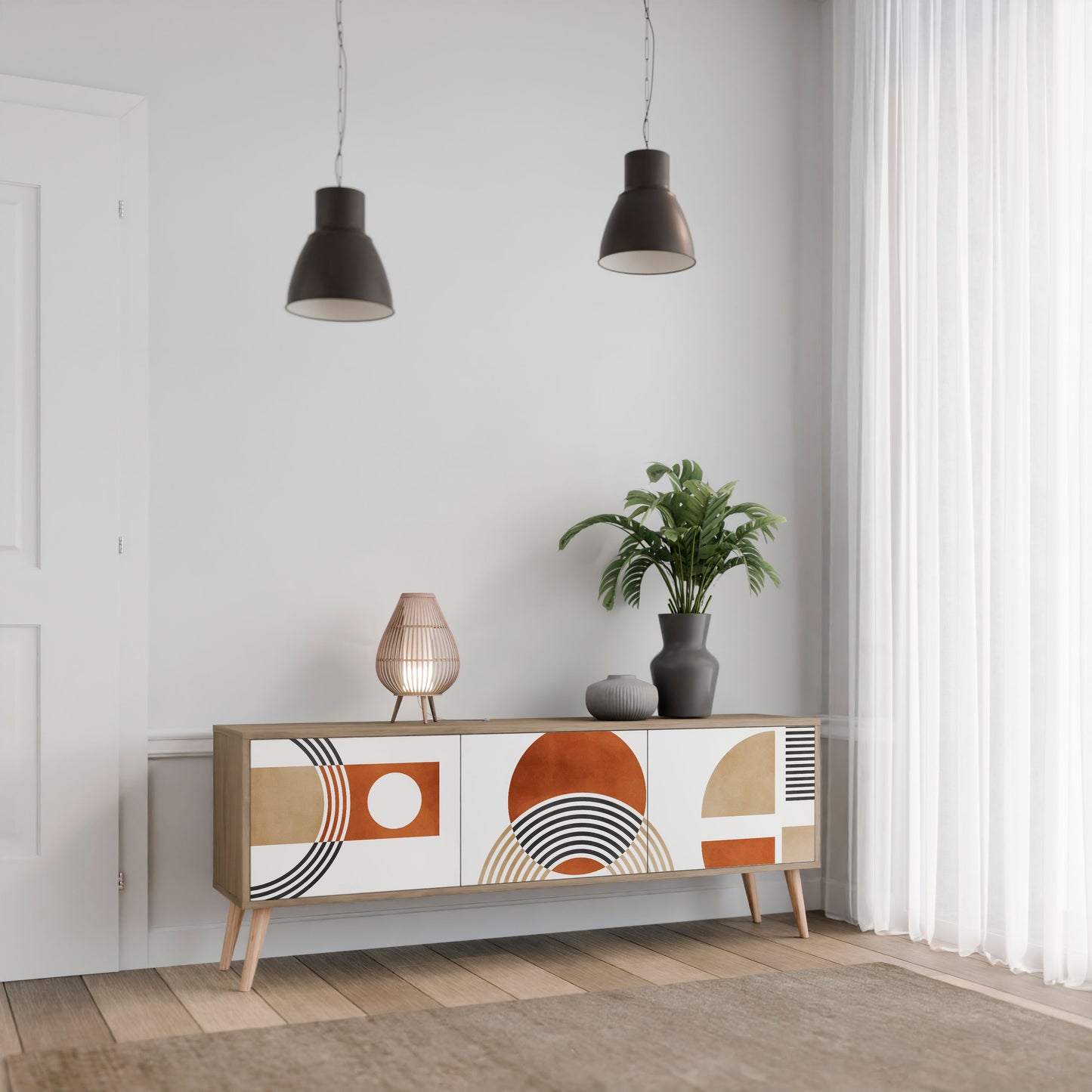 Mobile TV CIRCLE RHYTM a 3 ante effetto rovere