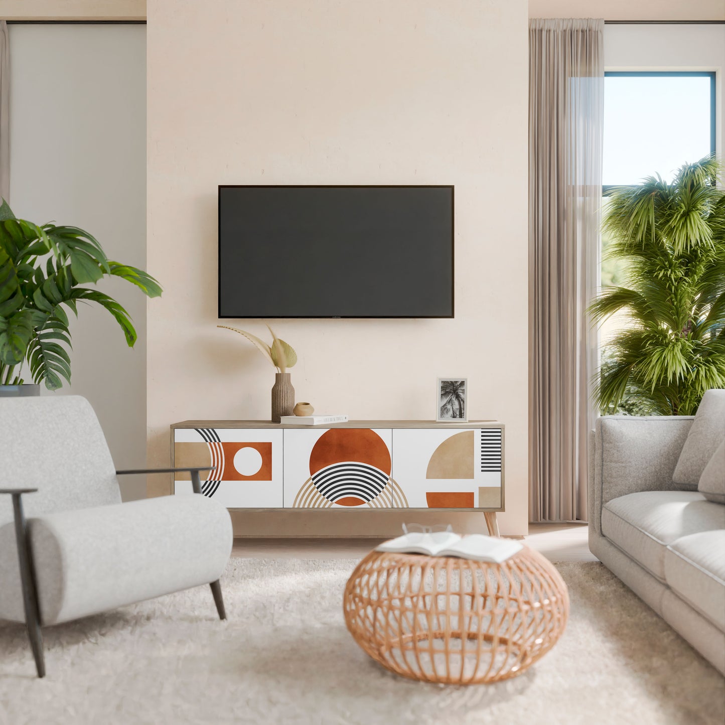Mobile TV CIRCLE RHYTM a 3 ante effetto rovere