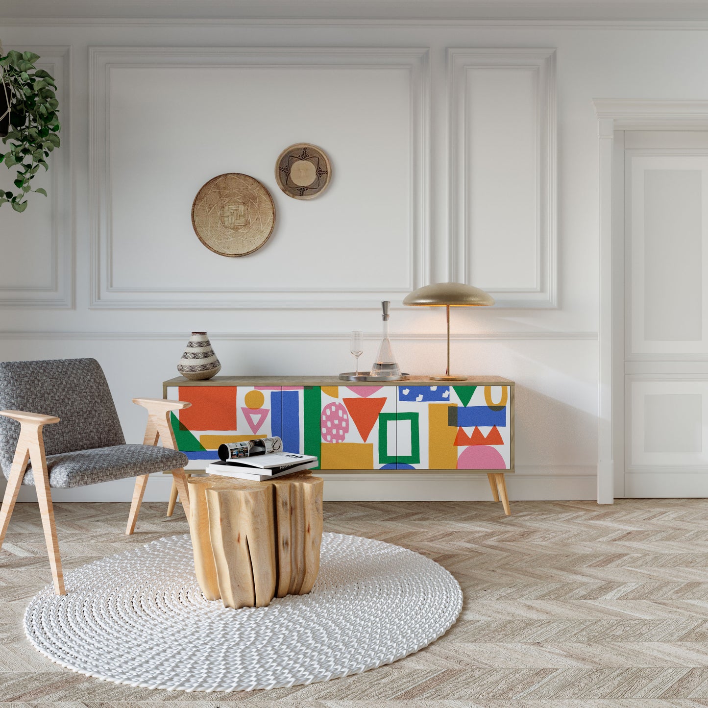Mobile TV GEOMETRIC GLIMMER a 3 ante in effetto rovere