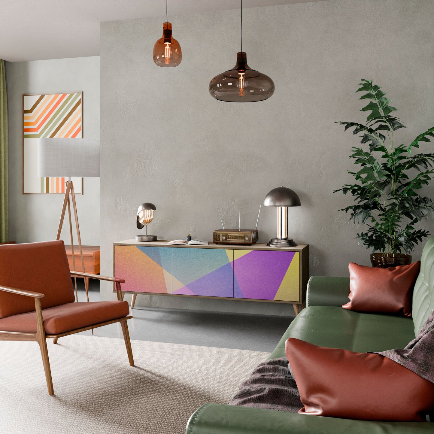 BRIGHT GEOMETRY Mobile TV a 3 Ante in Effetto Rovere