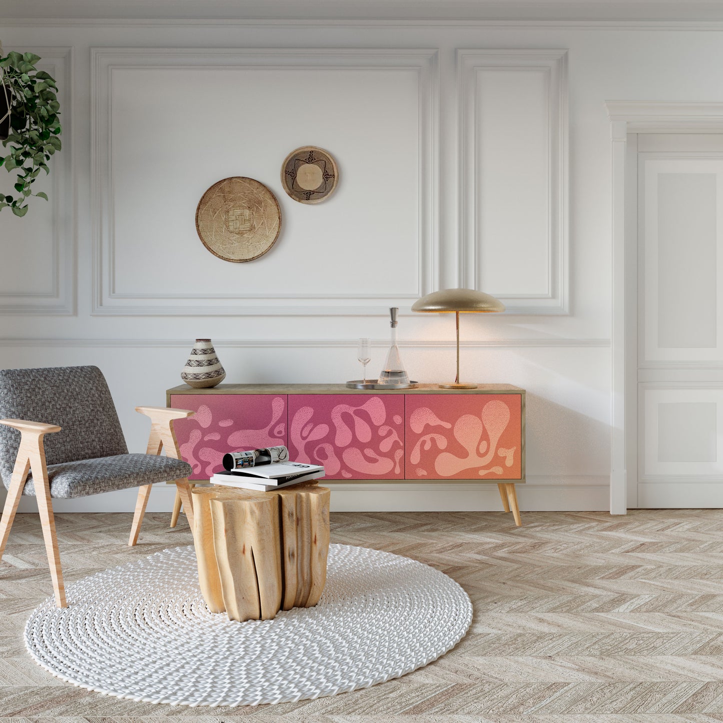 Mobile TV a 3 ante IRREGOLARE ROSA effetto rovere