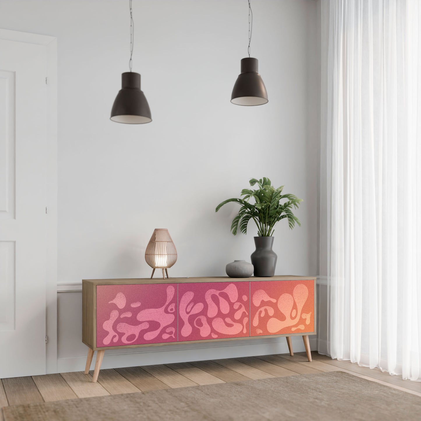 Mobile TV a 3 ante IRREGOLARE ROSA effetto rovere
