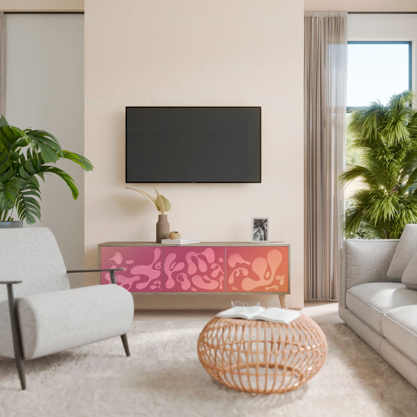 Mobile TV a 3 ante IRREGOLARE ROSA effetto rovere