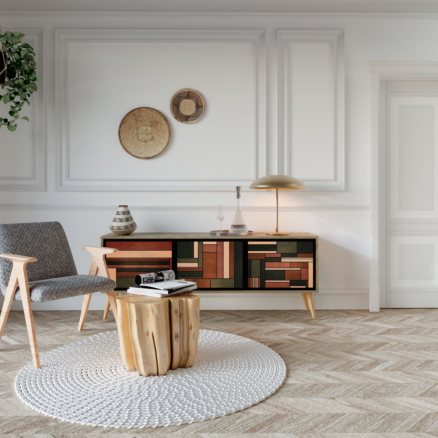 Mobile TV a 3 ante FIGURES OF NATURE in effetto rovere