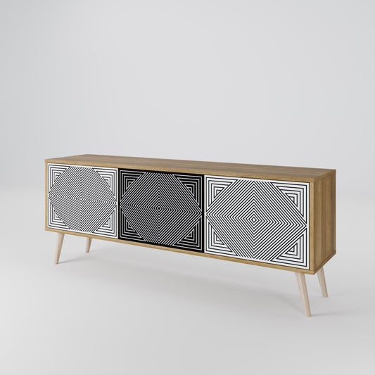 POLYGON ILLUSION 3-Door TV Stand in Oak Effect