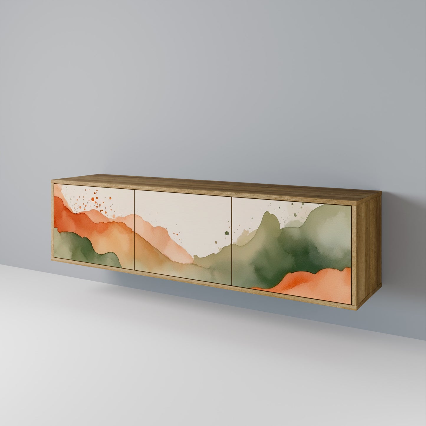 Porta TV a 3 ante WATERCOLOUR PEAKS in effetto rovere