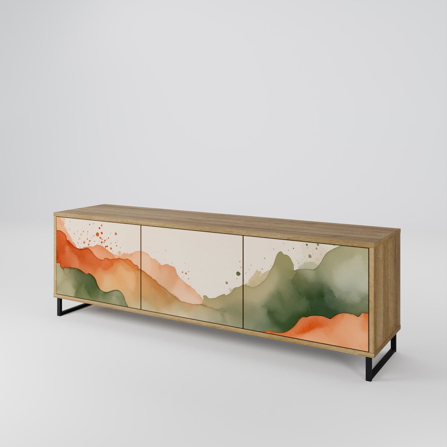 Porta TV a 3 ante WATERCOLOUR PEAKS in effetto rovere