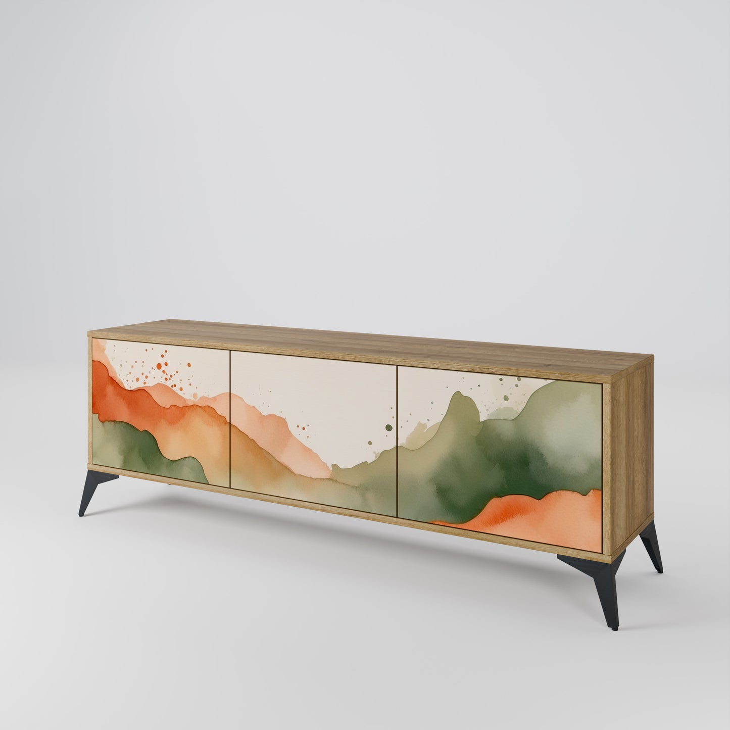 Porta TV a 3 ante WATERCOLOUR PEAKS in effetto rovere