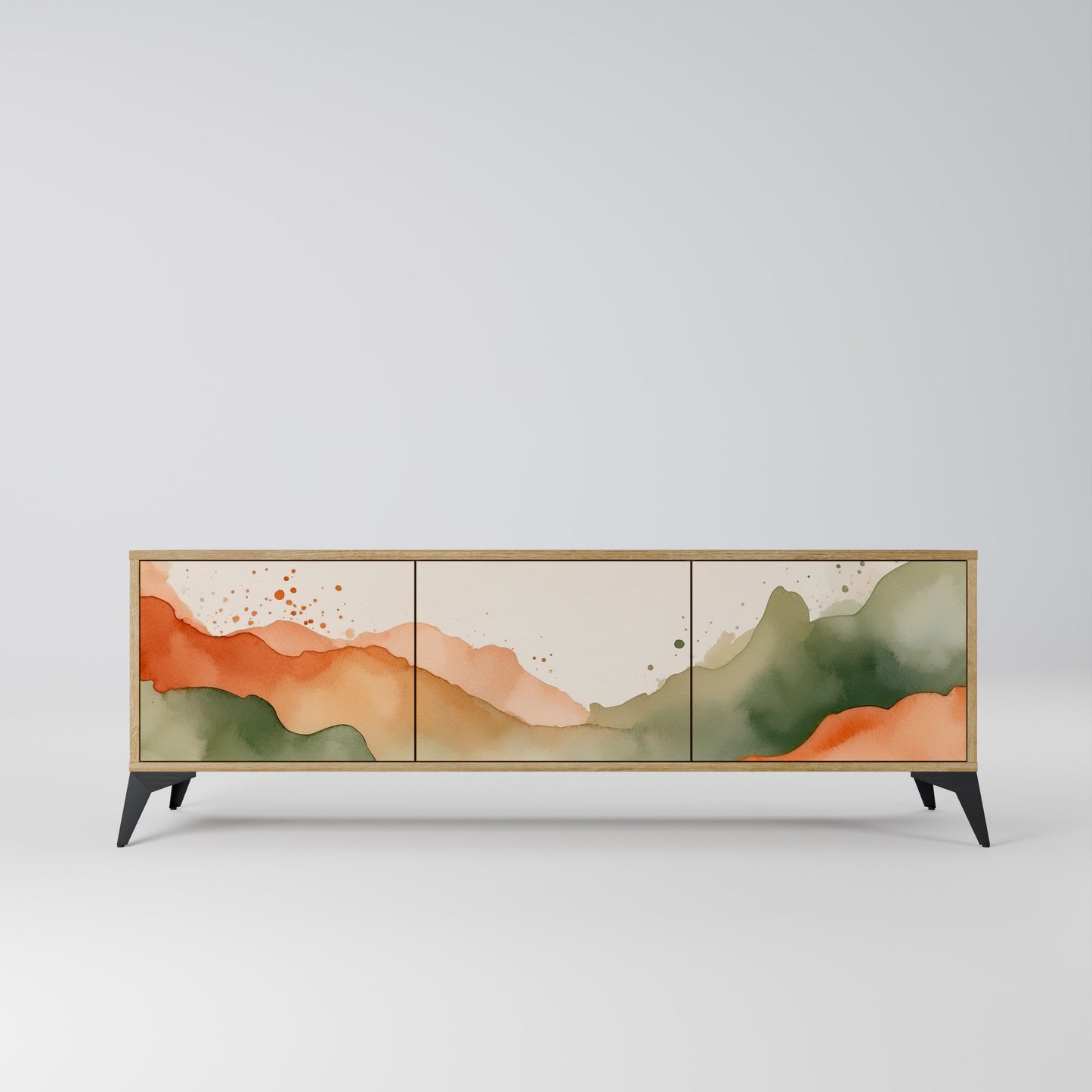 Porta TV a 3 ante WATERCOLOUR PEAKS in effetto rovere