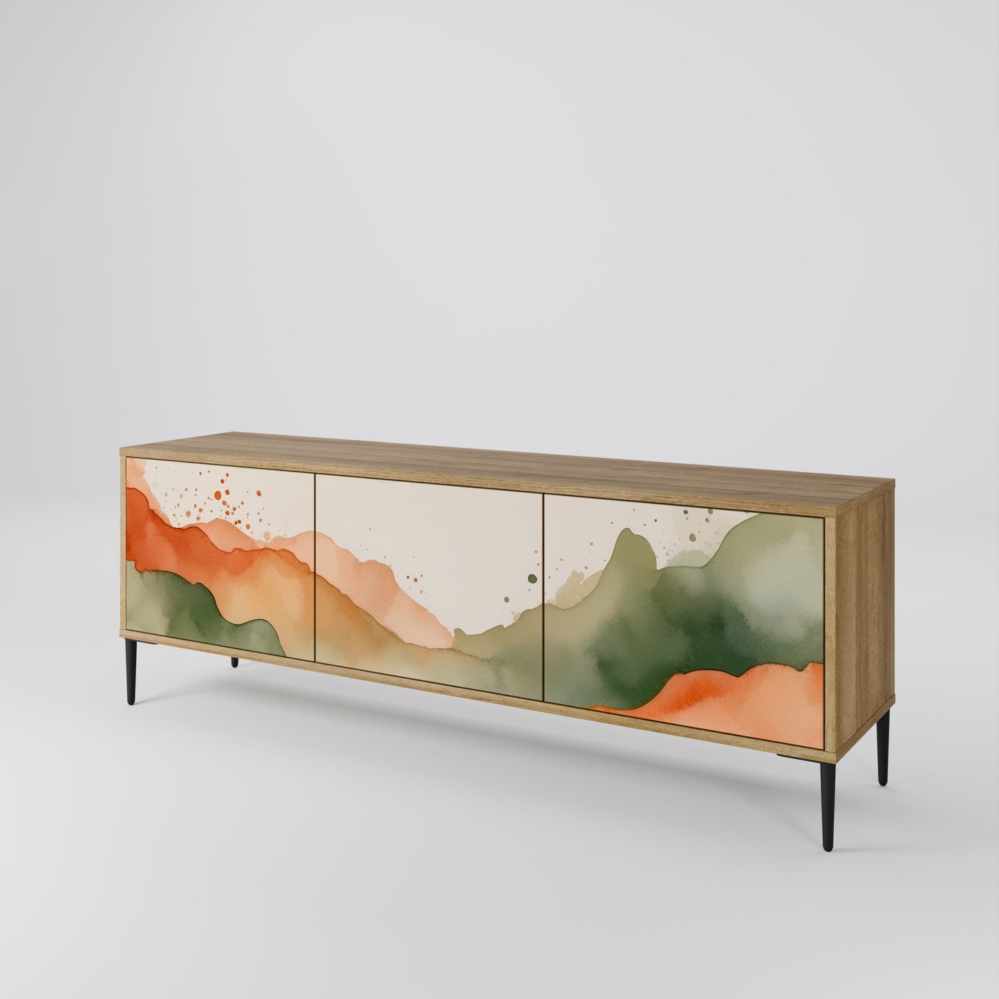 Porta TV a 3 ante WATERCOLOUR PEAKS in effetto rovere