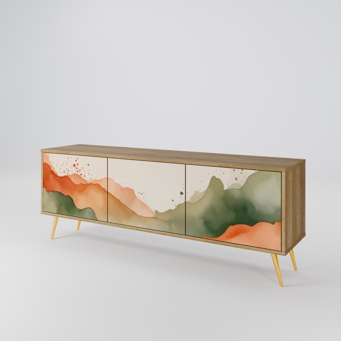 Porta TV a 3 ante WATERCOLOUR PEAKS in effetto rovere