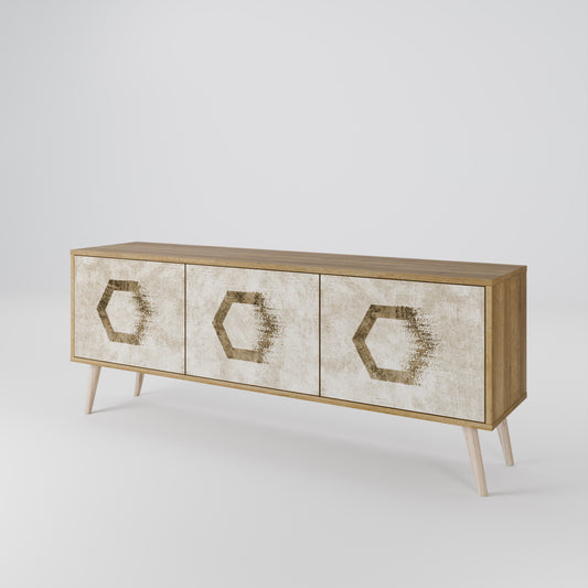 HEXAGONAL SHAPES 3-Door TV Stand in Oak Effect