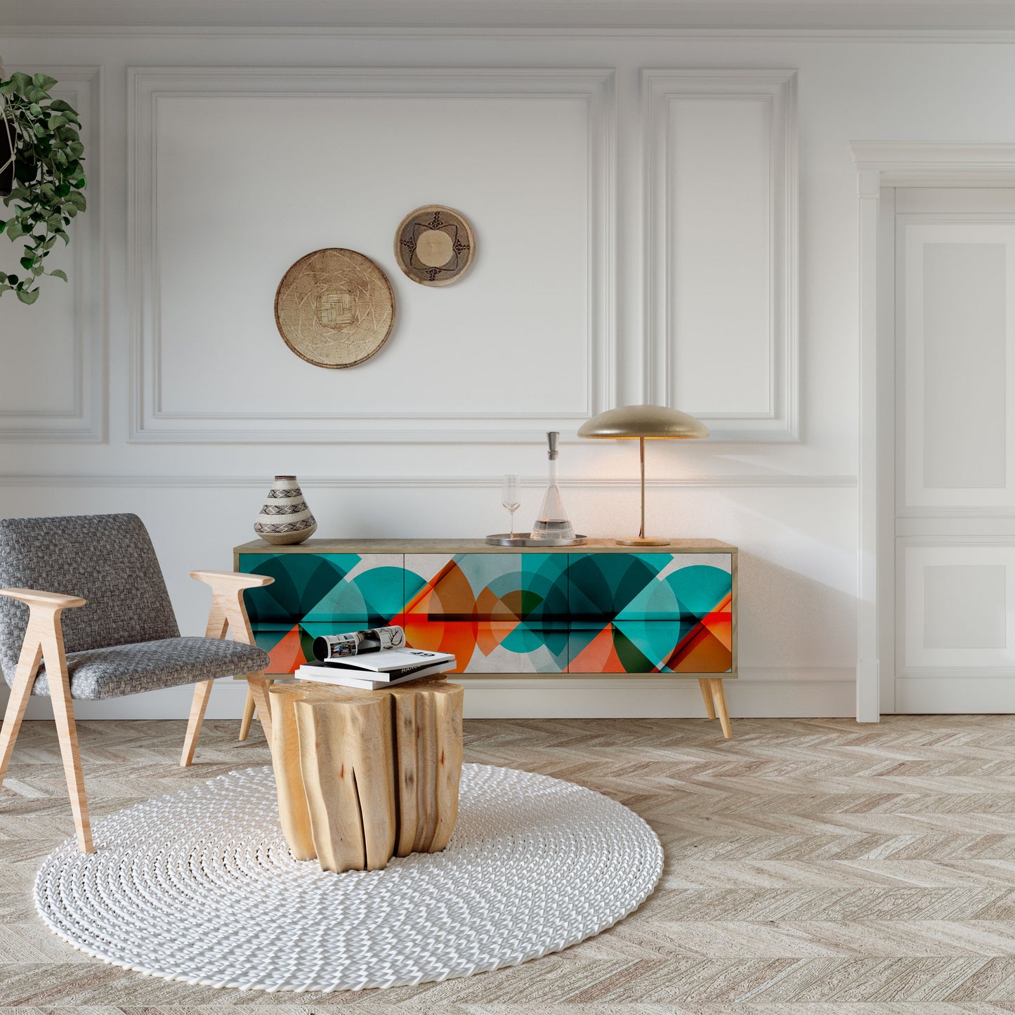 Mobile TV CIRCULAR RHAPSODY a 3 ante in effetto rovere
