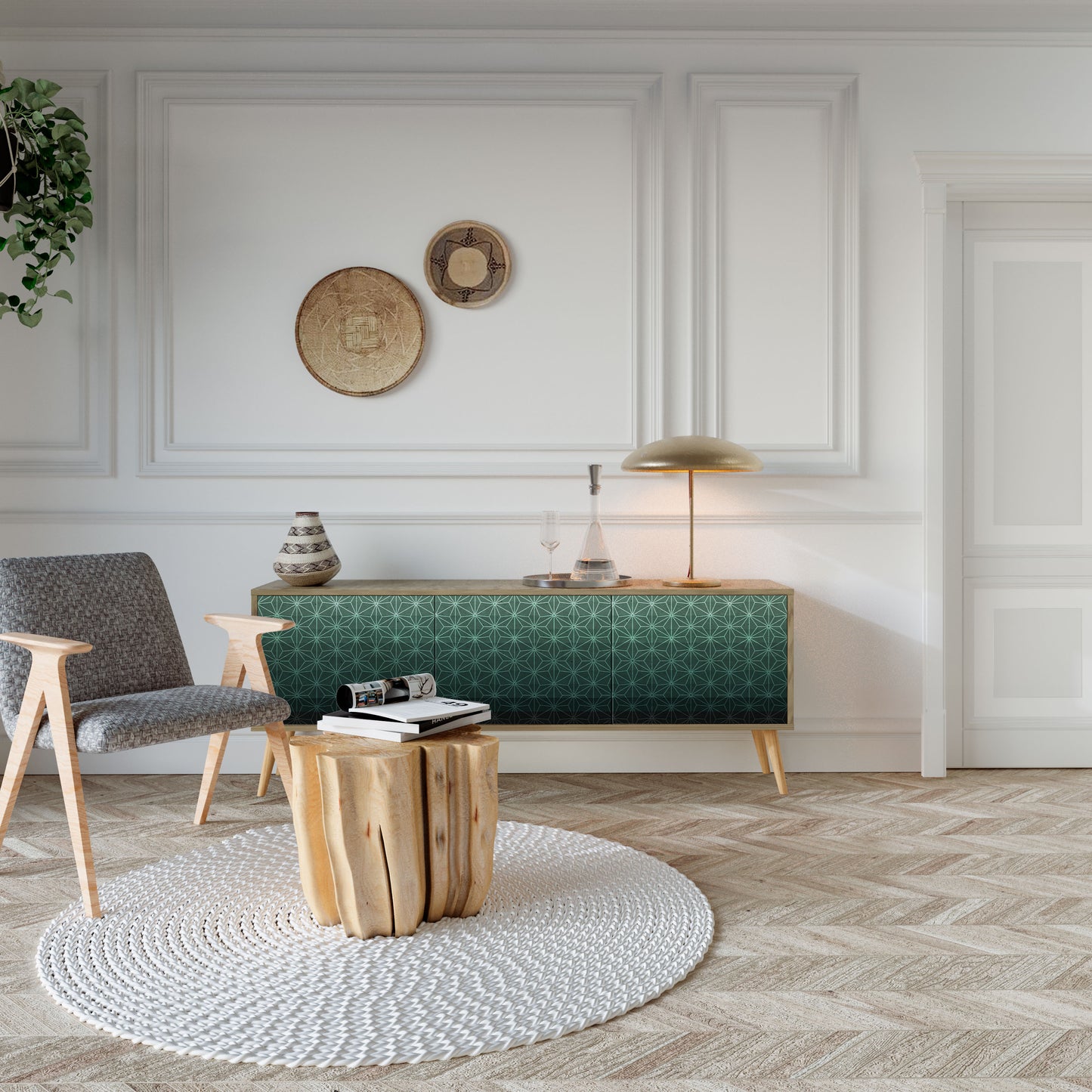 Mobile TV ORNAMENTAL GLIMMER a 3 ante in effetto rovere