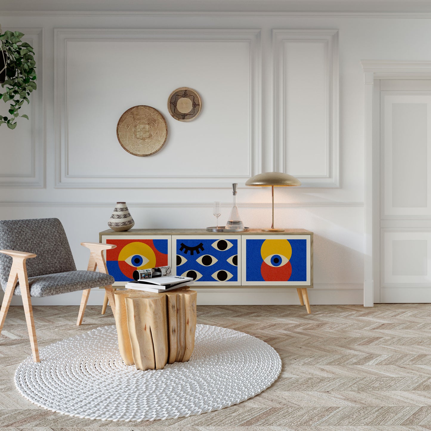 Mobile TV GEOMETRIC EYES a 3 ante in effetto rovere