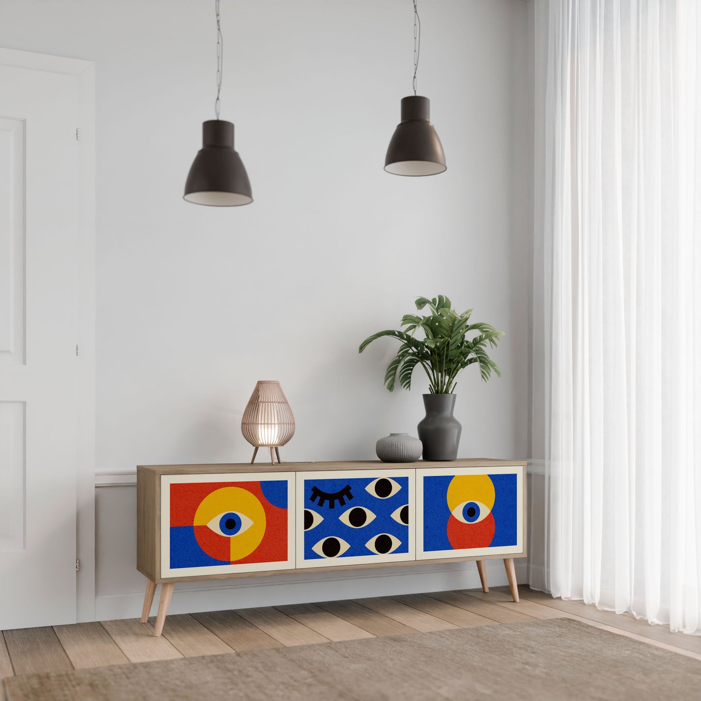 Mobile TV GEOMETRIC EYES a 3 ante in effetto rovere