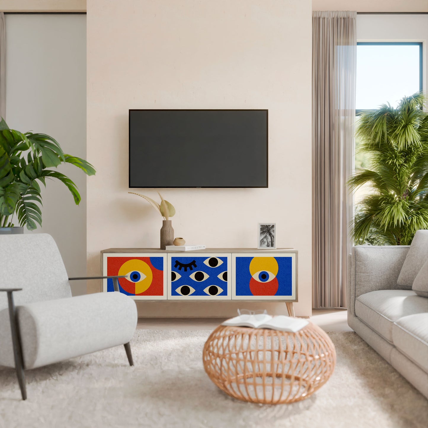Mobile TV GEOMETRIC EYES a 3 ante in effetto rovere
