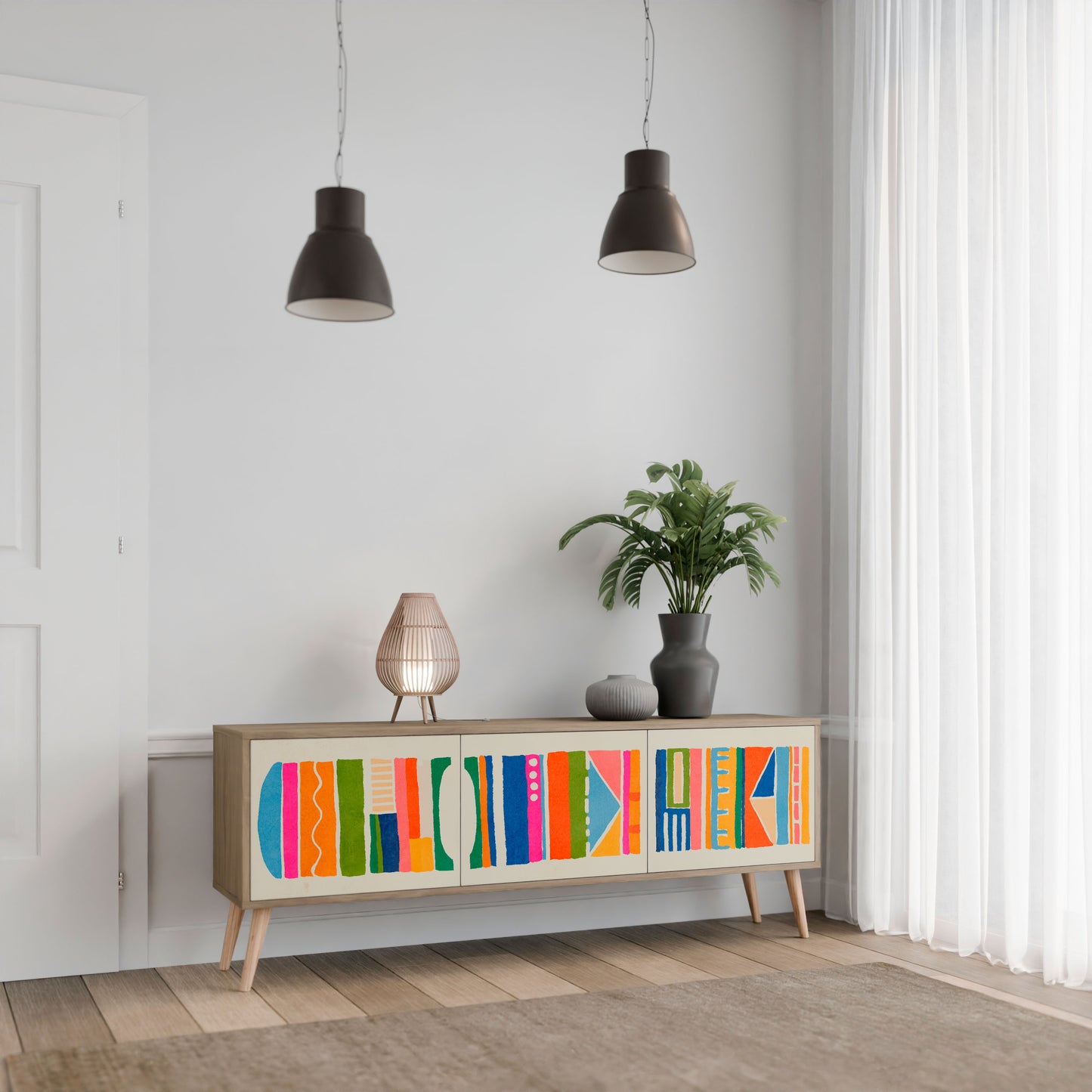 Mobile TV GEOMETRIC SHINE a 3 ante in effetto rovere