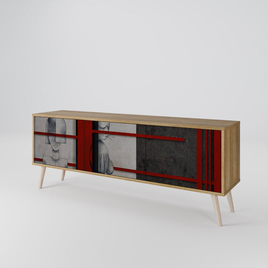 GRAY FIGURES 3-Door TV Stand in Oak Effect