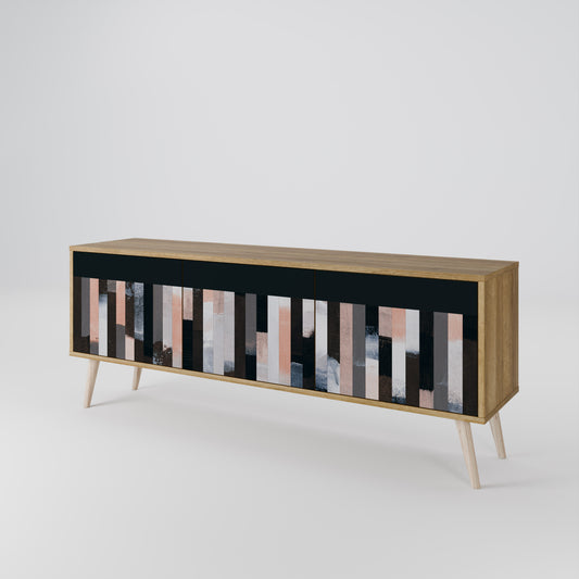 COLLAGE OF RECTANGLES 3-Door TV Stand in Oak Effect