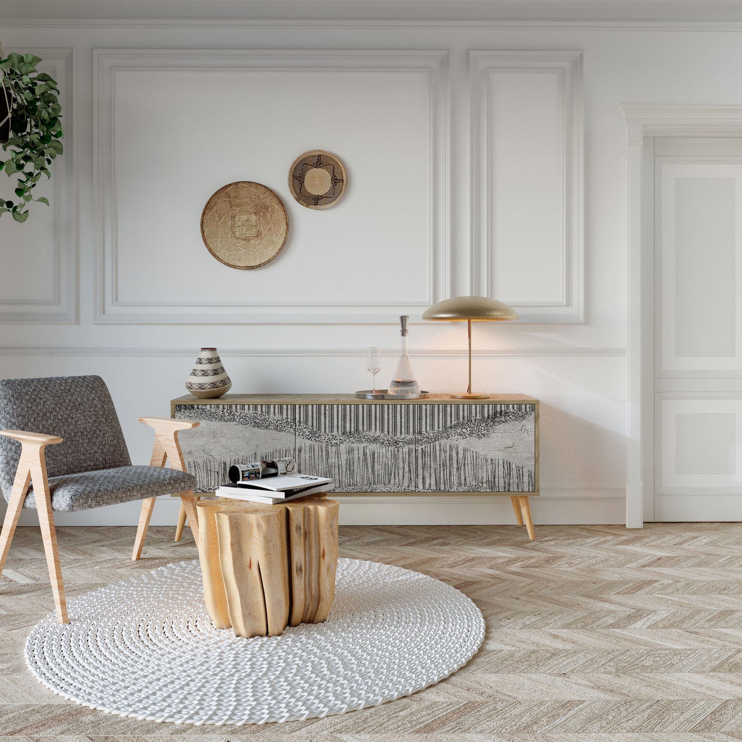 Mobile TV a 3 ante GRAIN LINES in effetto rovere