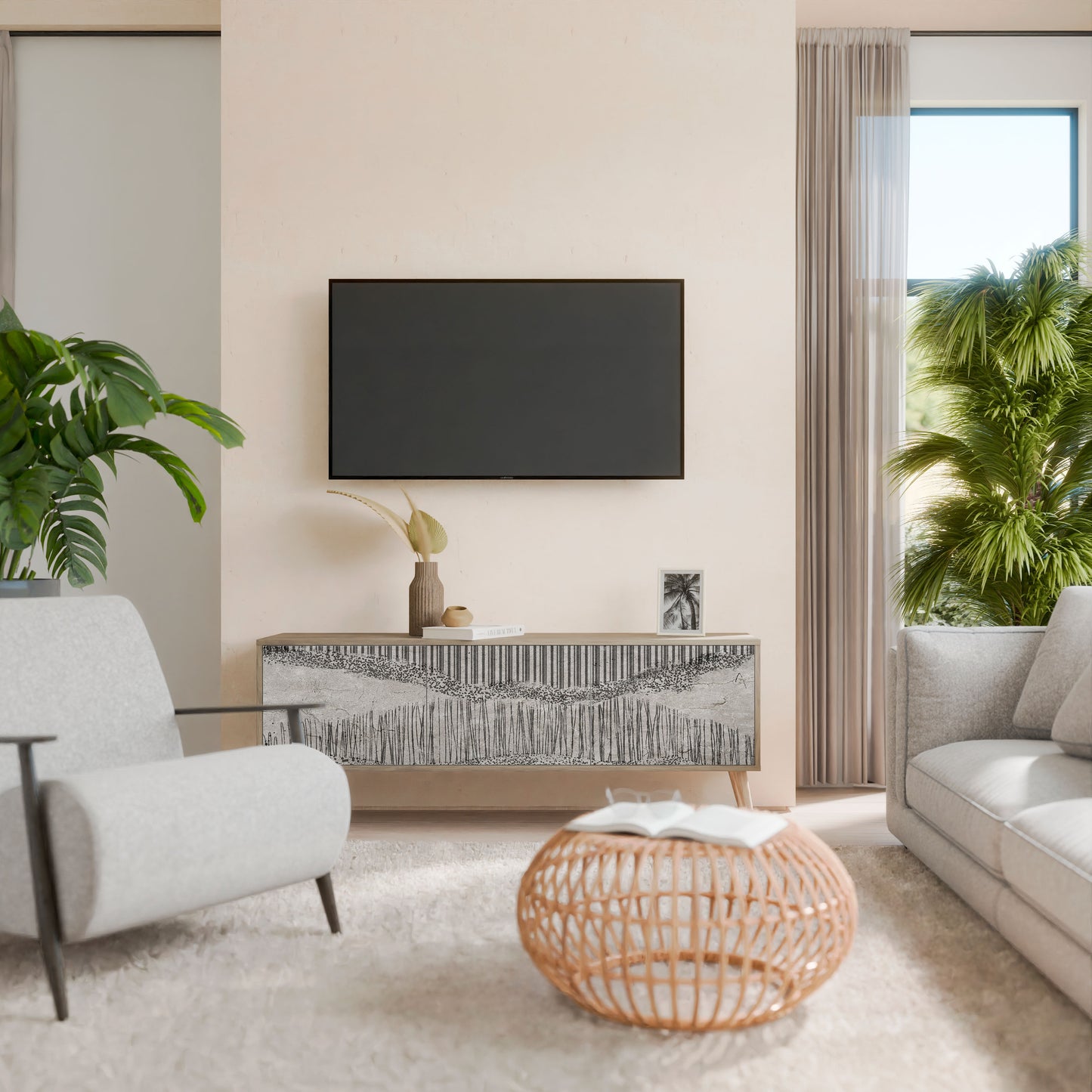 Mobile TV a 3 ante GRAIN LINES in effetto rovere