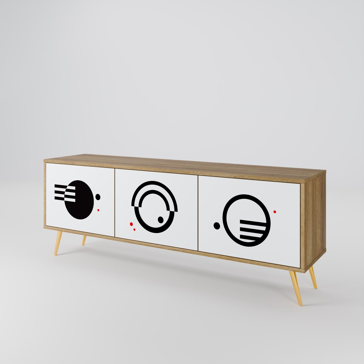 Mobile TV a 3 ante con combinazione bianco e nero effetto rovere