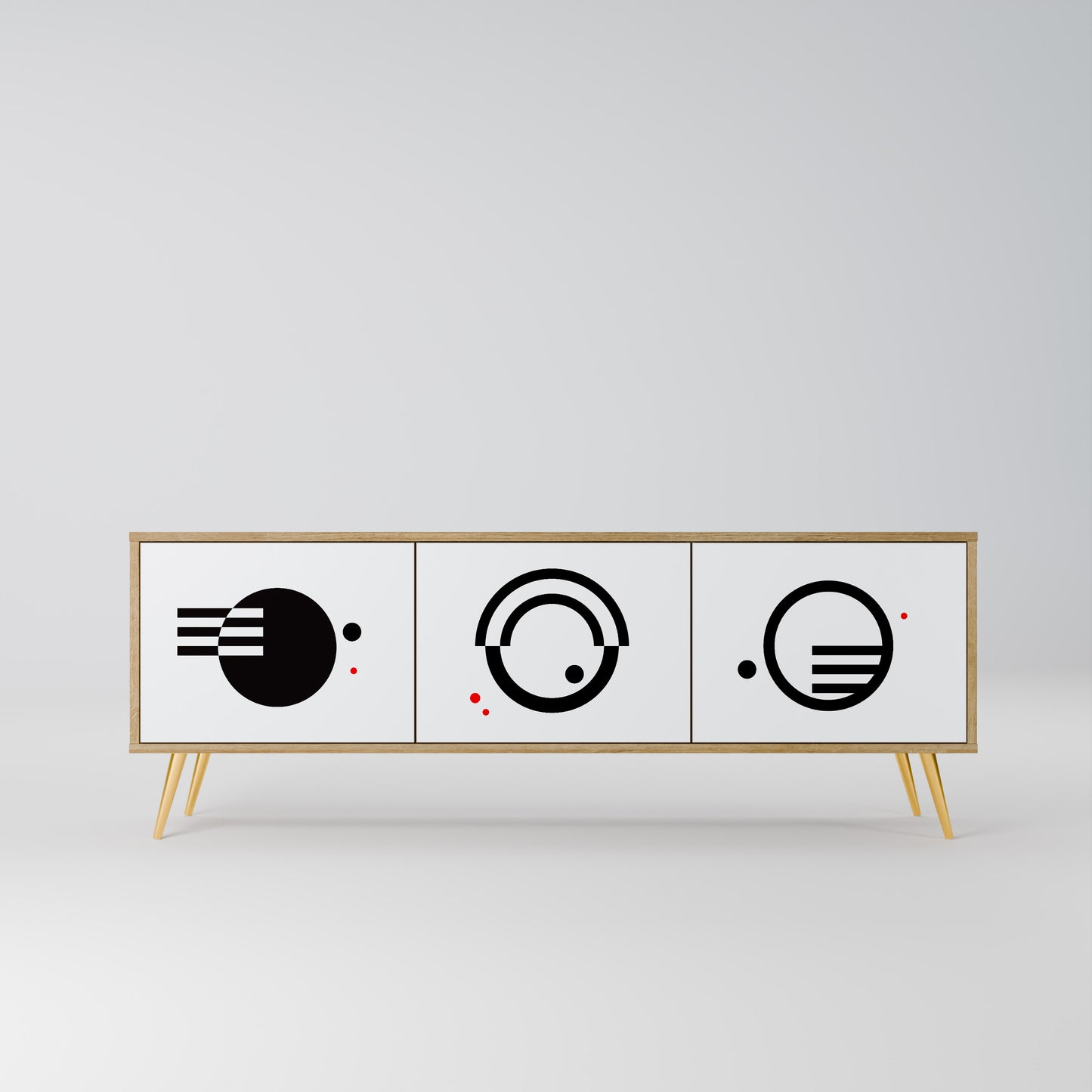 Mobile TV a 3 ante con combinazione bianco e nero effetto rovere