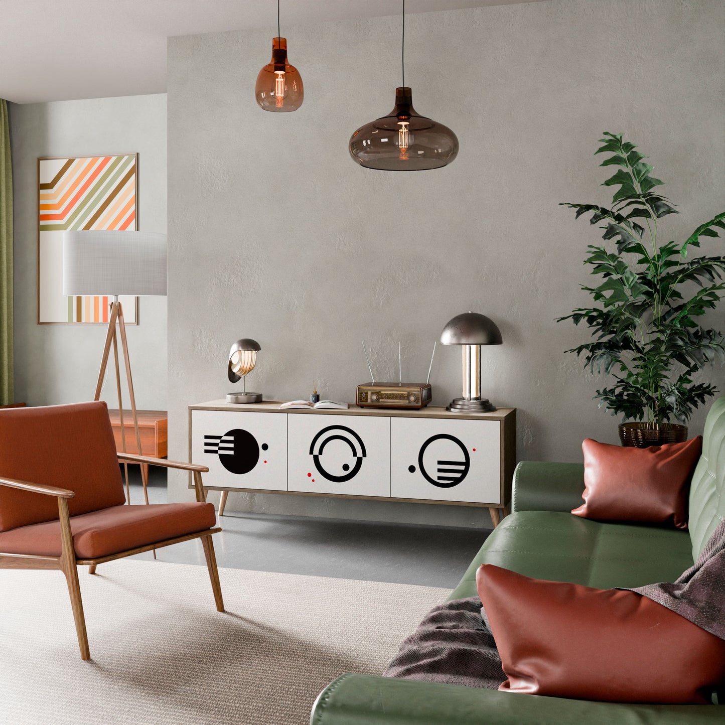 Mobile TV a 3 ante con combinazione bianco e nero effetto rovere
