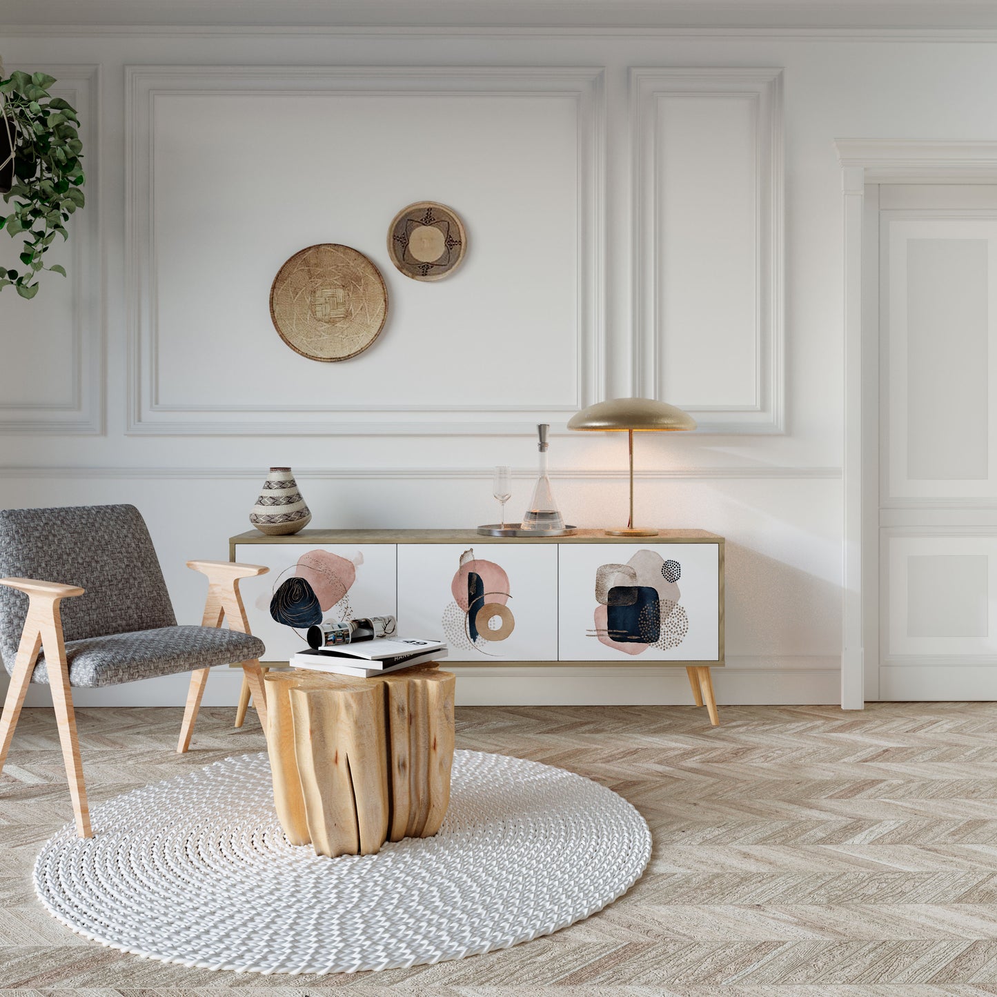 Mobile TV a 3 ante COLORFUL SHAPES in effetto rovere