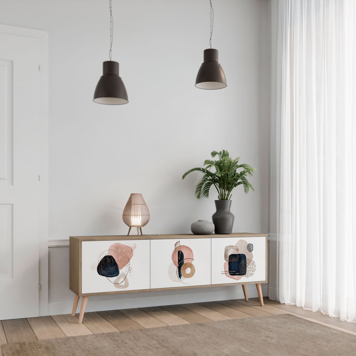 Mobile TV a 3 ante COLORFUL SHAPES in effetto rovere