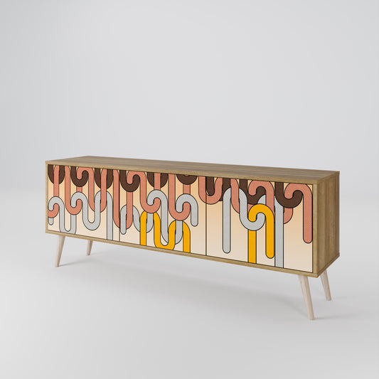 COLORFUL STRINGS 3-Door TV Stand in Oak Effect