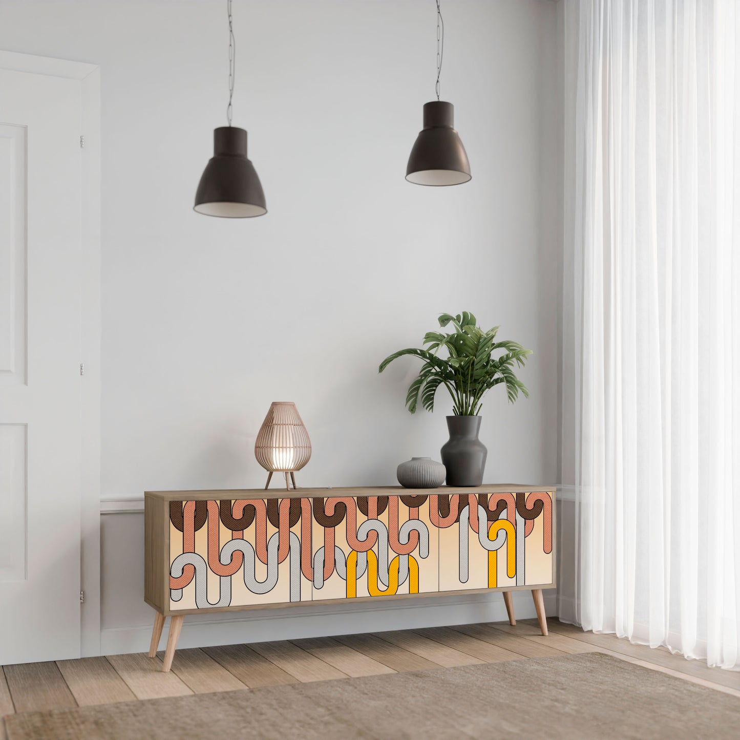 Mobile TV a 3 ante COLORFUL STRINGS in effetto rovere