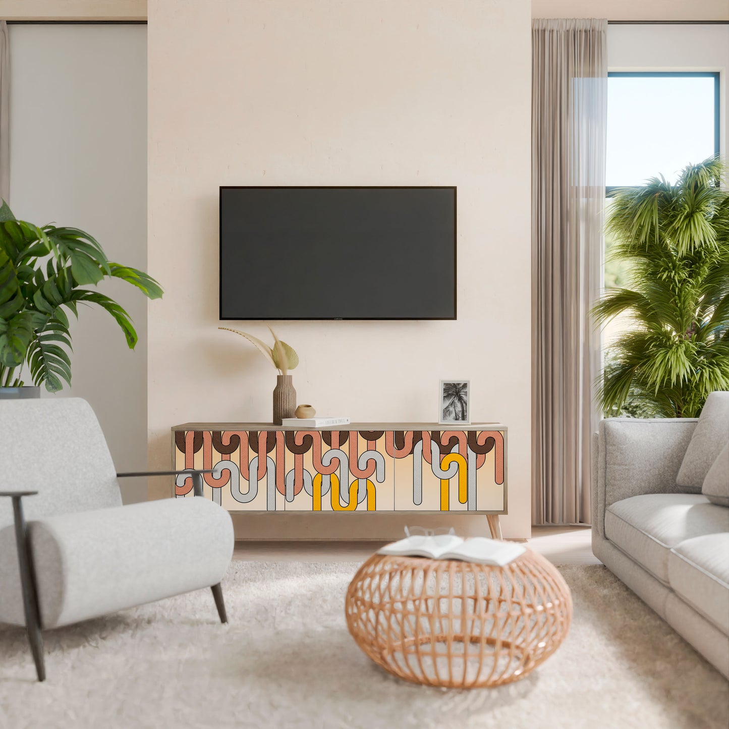 Mobile TV a 3 ante COLORFUL STRINGS in effetto rovere