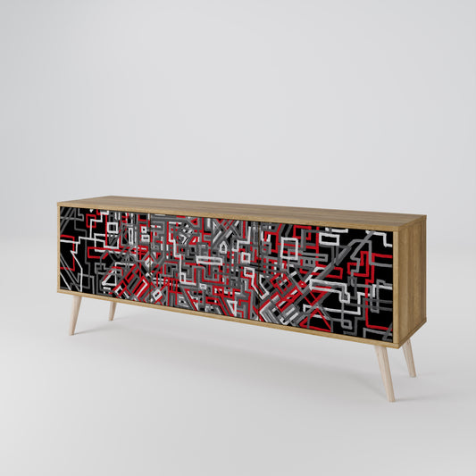 BROKEN LINES 3-Door TV Stand in Oak Effect