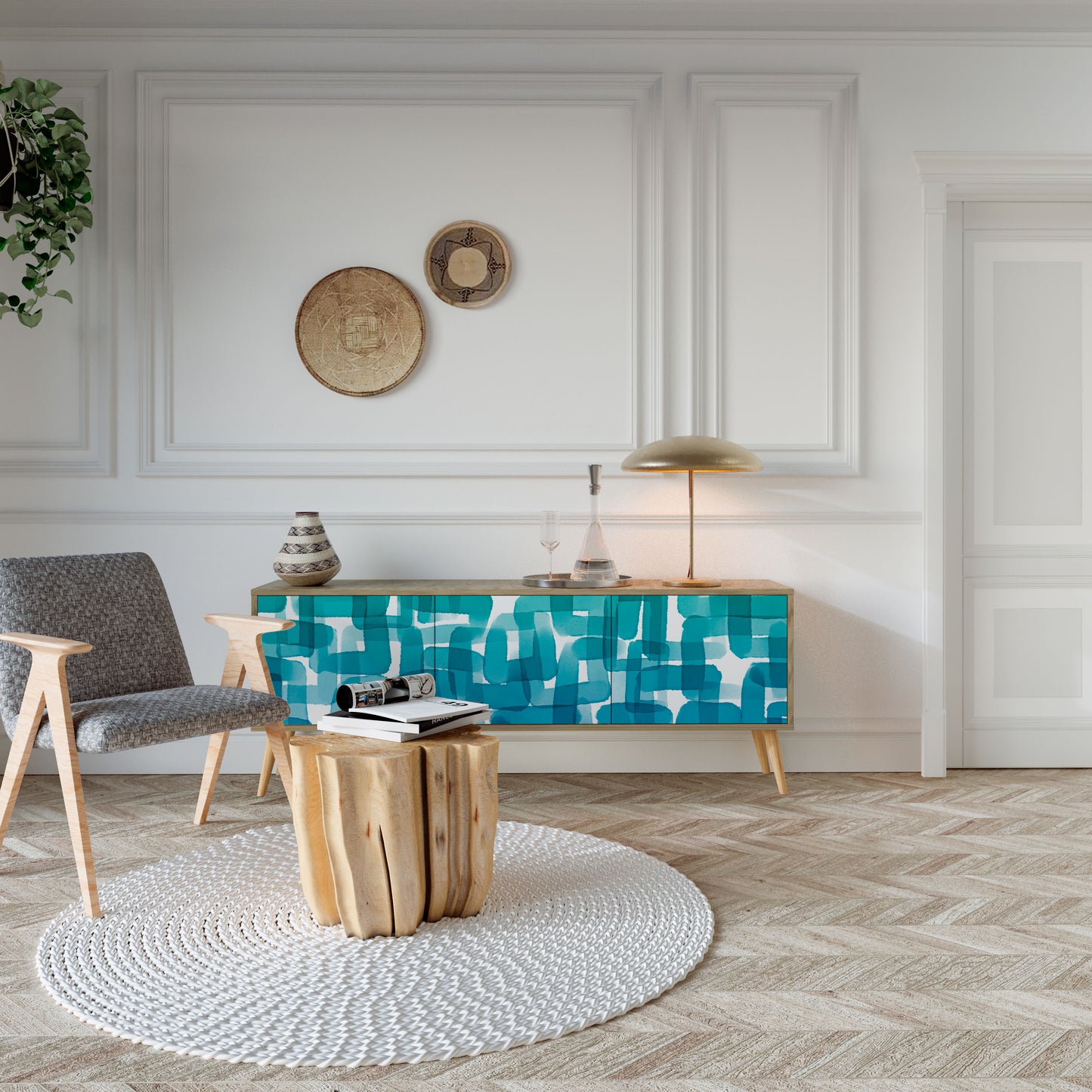 Mobile TV TURQUOISE RECTANGLES a 3 ante effetto rovere
